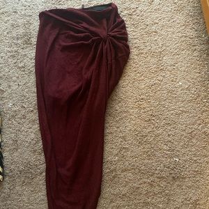 High low wrap burgundy skirt